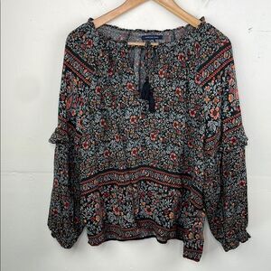 American Eagle Floral Print Peasant Boho Women's Top size Large